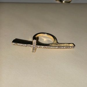 Gold cross diamond encrusted ring